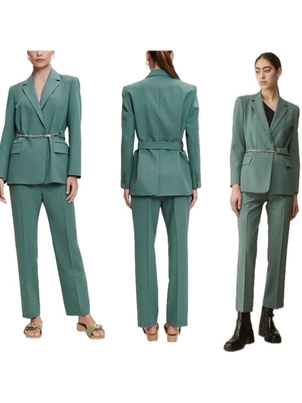 Maje Green Villette Chain Belt Blazer & Pilette Pants Sz 38/40 NWOT🔥